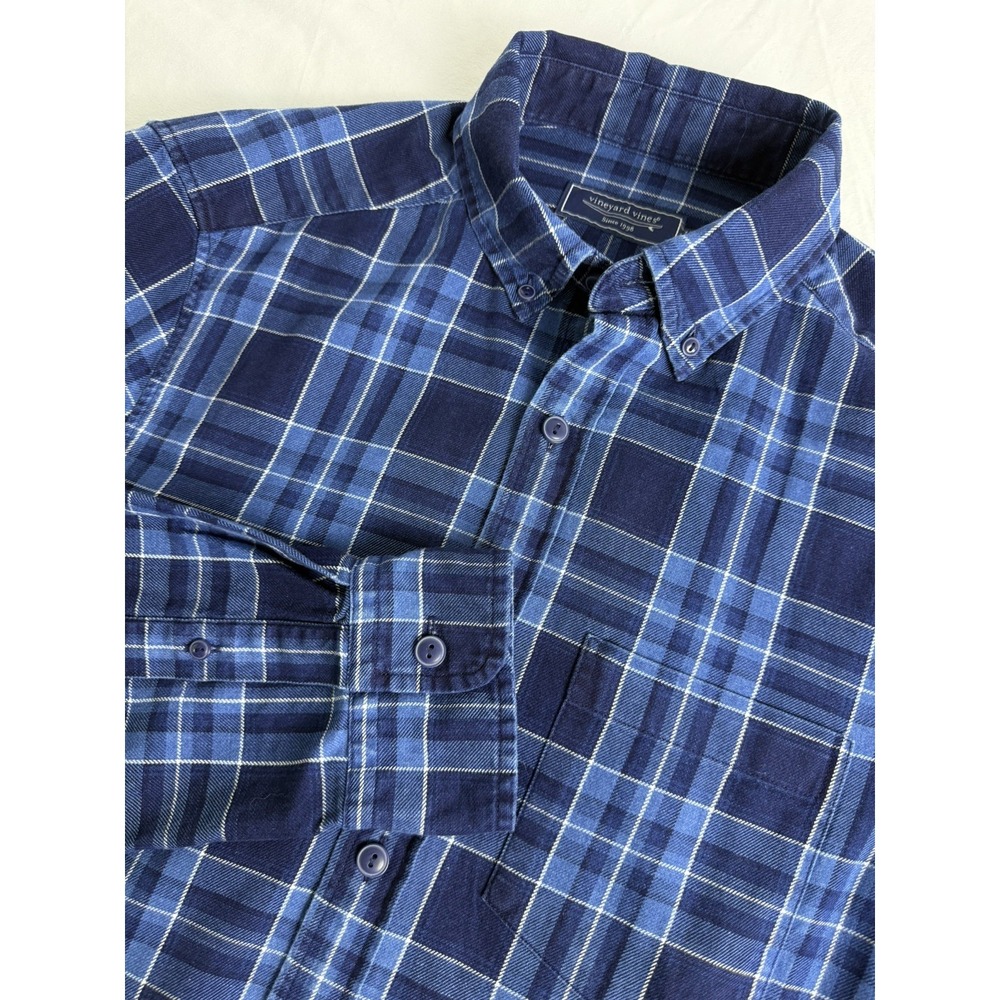 Vineyard Vines Shirt Mens XS Blue Plaid Flannel Button Up Long Sleeve Preppy Top